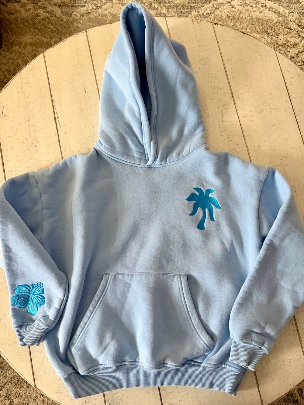 The "Everything Comes in Waves" Pink Palm Puff Hoodie